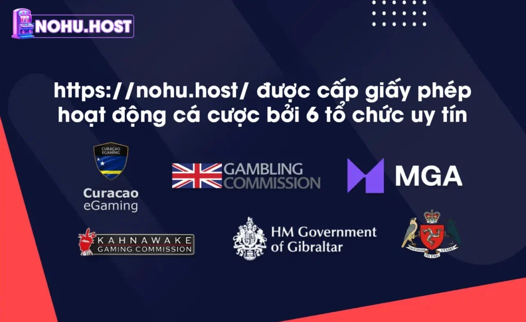 Nohu host được cấp giấy phép hoạt động cá cược bởi 6 tổ chức uy tín